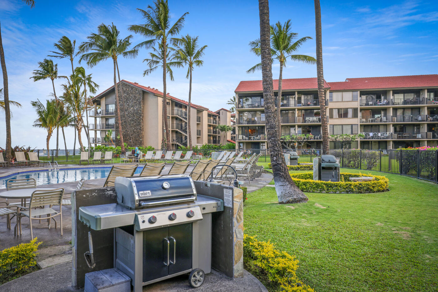 Barbecue grill on resort lawn